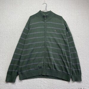 Tommy Hilfiger Men's Full Zip Sweater Jacket Size XL Forest Green Striped Casual